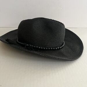 August Women's Wide Brim Summer Hat Black Beaded Tassel